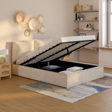 Lit coffre Lilou 140x190cm en velours beige