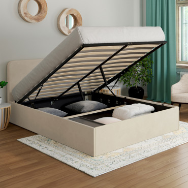 Lit coffre Louise 140x190cm velours beige