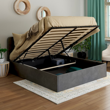 Lit coffre Louise 140x190cm velours gris