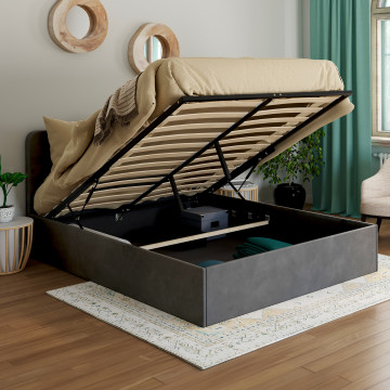 Lit coffre Louise 140x190cm velours gris