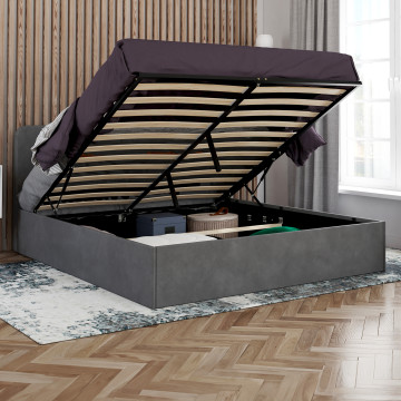 Lit coffre Louise 160x200cm velours gris