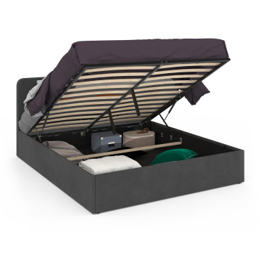 Lit coffre Louise 160x200cm velours gris