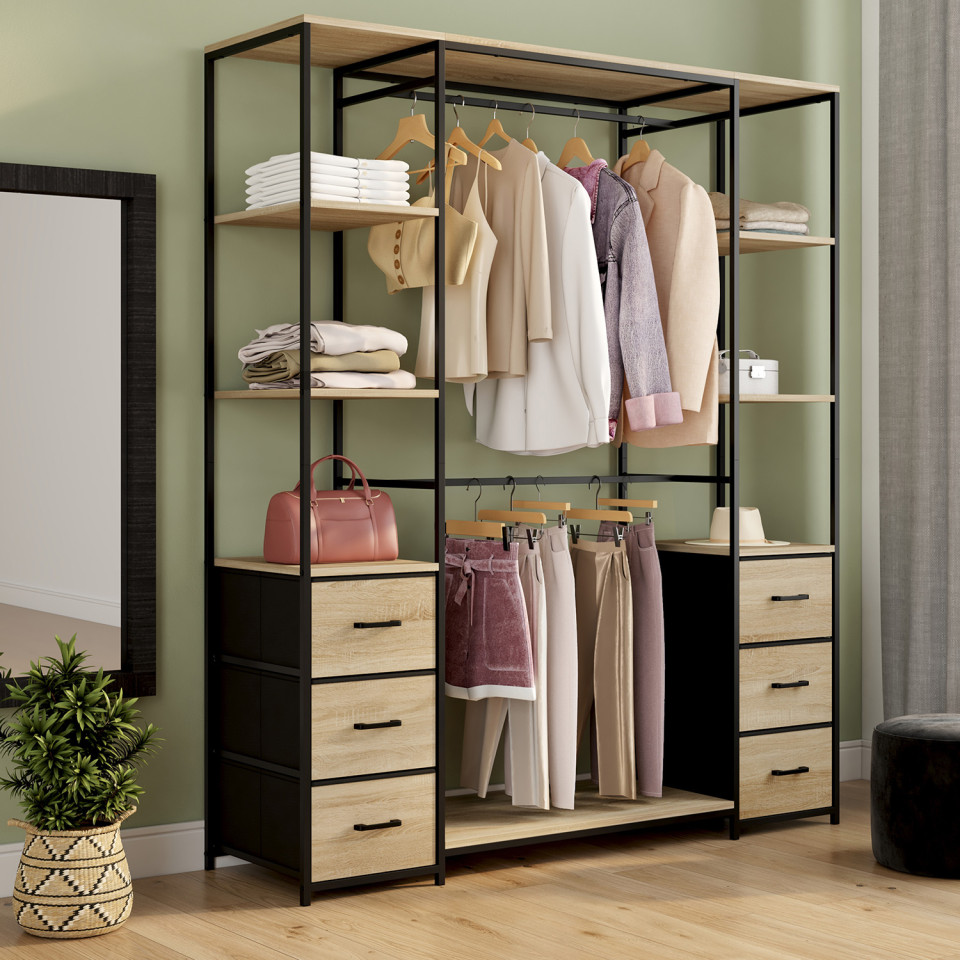 Dressing Iris double penderie et rangements bois et noir