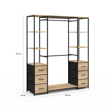 Dressing Iris double penderie et rangements bois et noir