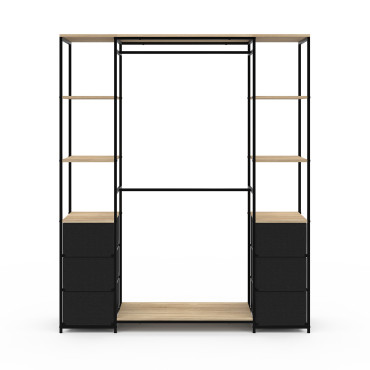 Dressing Iris double penderie et rangements bois et noir