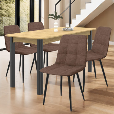Chaises Linda imitation cuir marron et pieds métal noirs - lot de 4