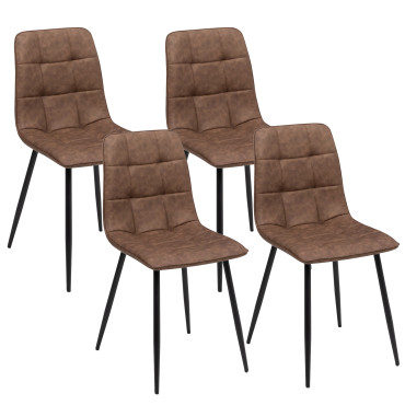 Chaises Linda imitation cuir marron et pieds métal noirs - lot de 4