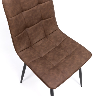 Chaises Linda imitation cuir marron et pieds métal noirs - lot de 4