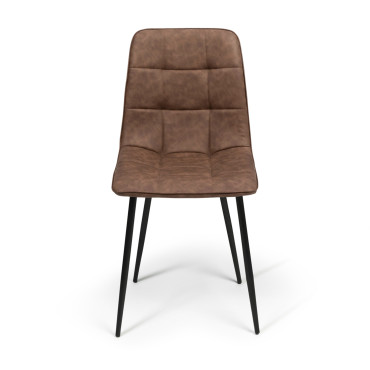 Chaises Linda imitation cuir marron et pieds métal noirs - lot de 4