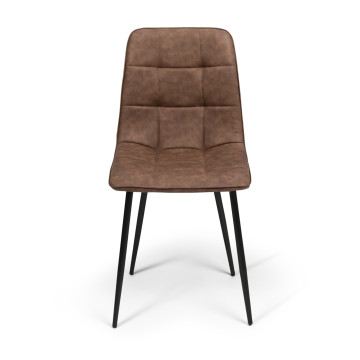Chaises Linda imitation cuir marron et pieds métal noirs - lot de 4