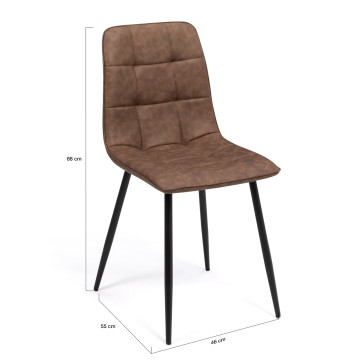 Chaises Linda imitation cuir marron et pieds métal noirs - lot de 4