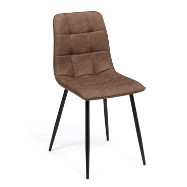 Chaises Linda imitation cuir marron et pieds métal noirs - lot de 4