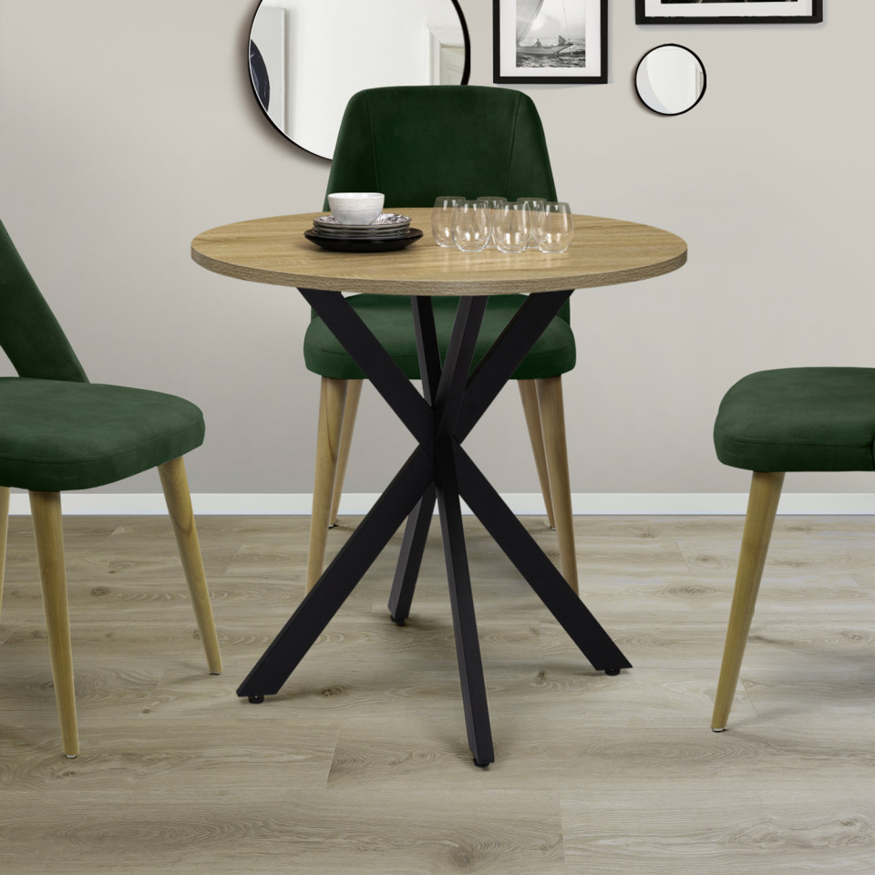 Table à manger ronde Soline bois et noir Ø80cm