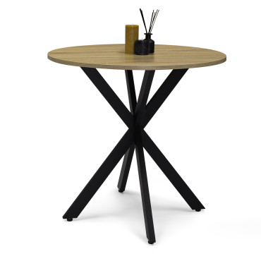 Table à manger ronde Soline bois et noir Ø80cm