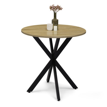 Table à manger ronde Soline bois et noir Ø80cm