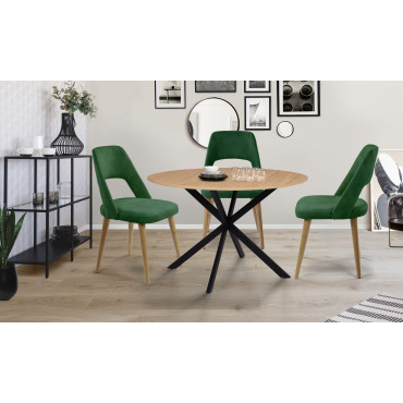 Table repas Soline 120cm plateau rond bois pieds croisés