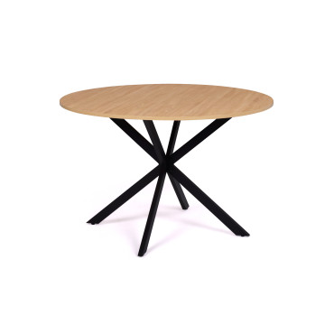 Table repas Soline 120cm plateau rond bois pieds croisés