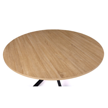 Table repas Soline 120cm plateau rond bois pieds croisés