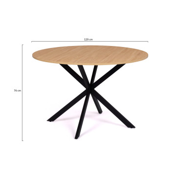 Table repas Soline 120cm plateau rond bois pieds croisés