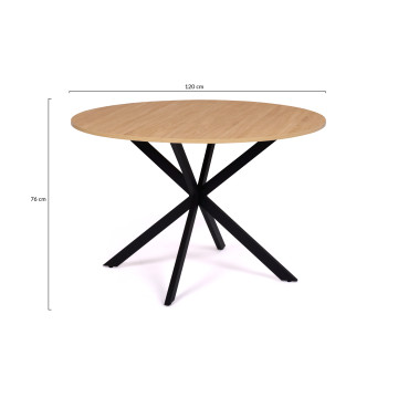 Table repas Soline 120cm plateau rond bois pieds croisés