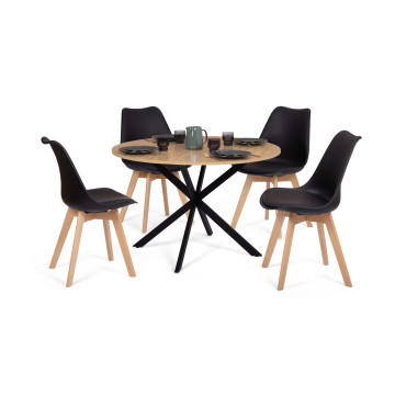 Table repas Soline 120cm plateau rond bois pieds croisés