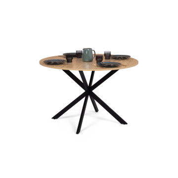 Table repas Soline 120cm plateau rond bois pieds croisés