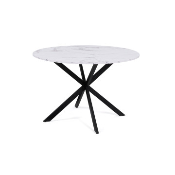 Table repas Soline 120cm plateau rond effet marbre pieds croisés