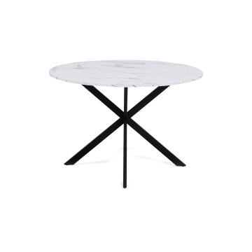 Table repas Soline 120cm plateau rond effet marbre pieds croisés
