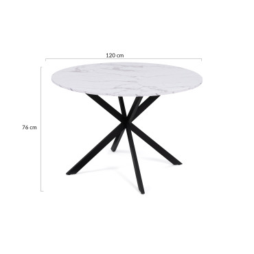 Table repas Soline 120cm plateau rond effet marbre pieds croisés