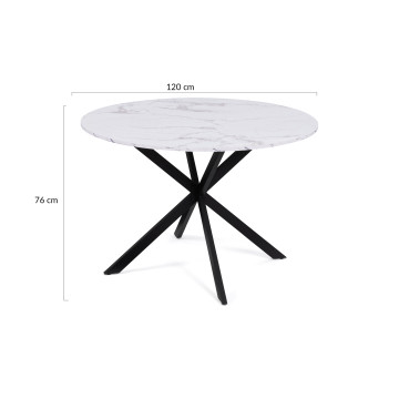 Table repas Soline 120cm plateau rond effet marbre pieds croisés
