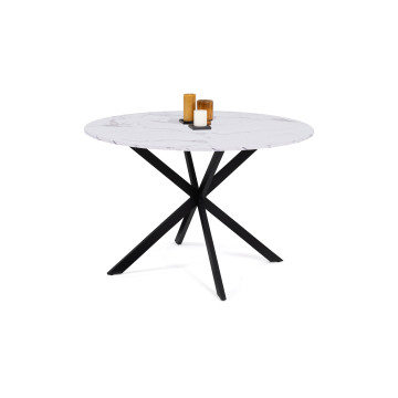 Table repas Soline 120cm plateau rond effet marbre pieds croisés