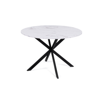 Table repas Soline 120cm plateau rond effet marbre pieds croisés