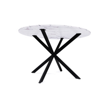 Table repas Soline 120cm plateau rond effet marbre pieds croisés