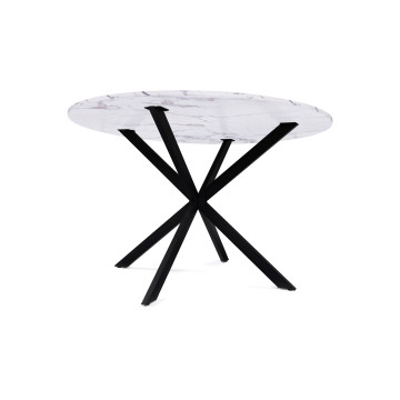 Table repas Soline 120cm plateau rond effet marbre pieds croisés