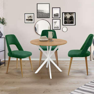 Table à manger ronde Soline bois et blanc Ø80cm