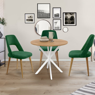 Table à manger ronde Soline bois et blanc Ø80cm