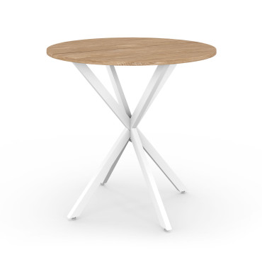 Table à manger ronde Soline bois et blanc Ø80cm