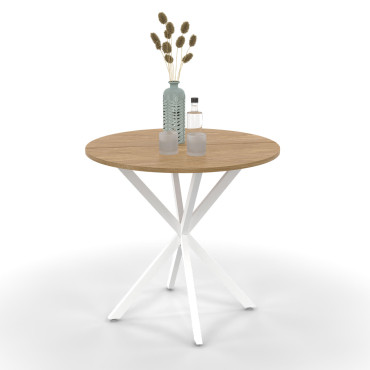 Table à manger ronde Soline bois et blanc Ø80cm