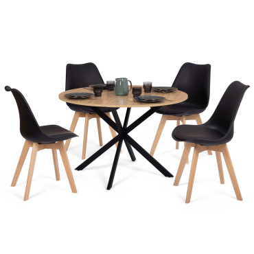 Table à manger ronde Soline bois et noir Ø110cm