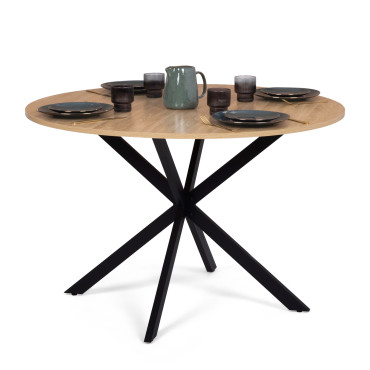 Table à manger ronde Soline bois et noir Ø110cm
