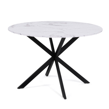 Table à manger ronde Soline effet marbre blanc et noir Ø110cm