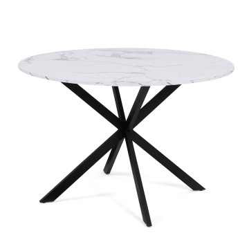 Table à manger ronde Soline effet marbre blanc et noir Ø110cm