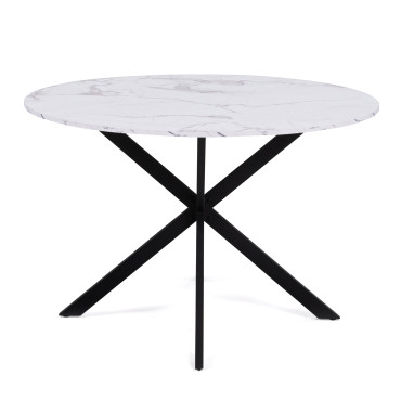 Table à manger ronde Soline effet marbre blanc et noir Ø110cm