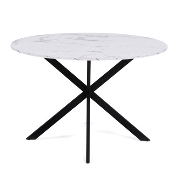 Table à manger ronde Soline effet marbre blanc et noir Ø110cm