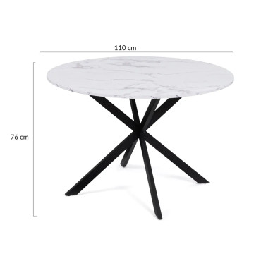 Table à manger ronde Soline effet marbre blanc et noir Ø110cm