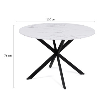 Table à manger ronde Soline effet marbre blanc et noir Ø110cm