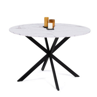 Table à manger ronde Soline effet marbre blanc et noir Ø110cm