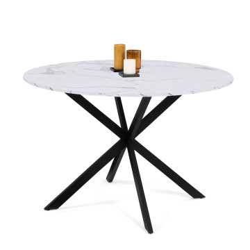 Table à manger ronde Soline effet marbre blanc et noir Ø110cm