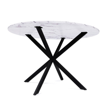 Table à manger ronde Soline effet marbre blanc et noir Ø110cm