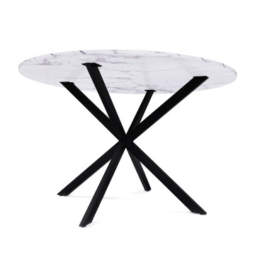 Table à manger ronde Soline effet marbre blanc et noir Ø110cm